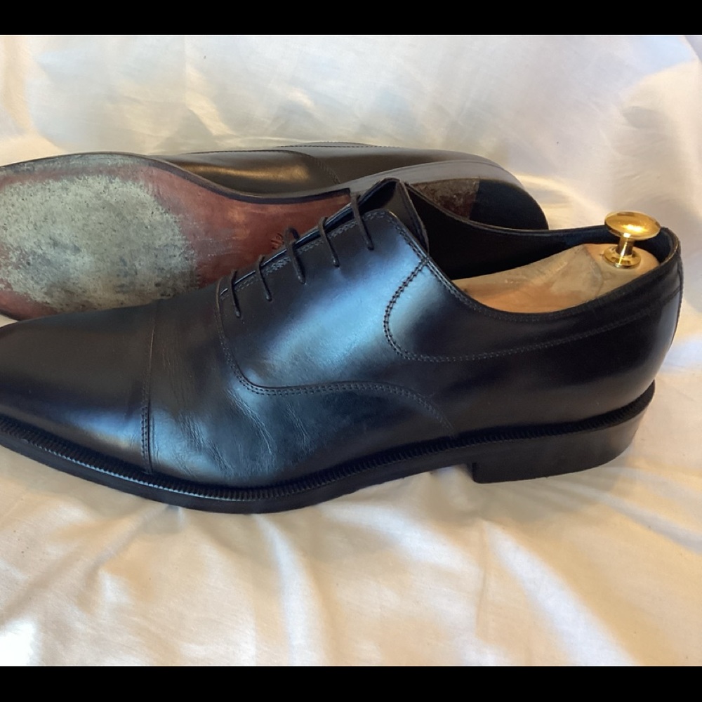 FACCONABLE- Italian Black Leather Cap Toe Oxford Lace Up Shoes 11.